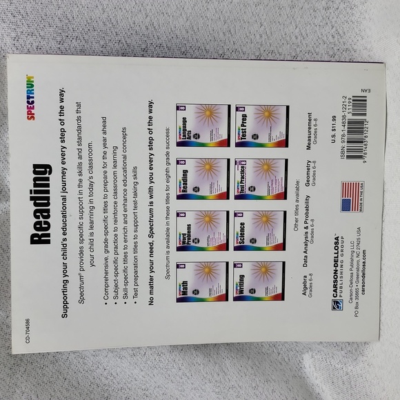 3/$10 Spectrum Reading Grade 8, Textbook - Picture 2 of 13